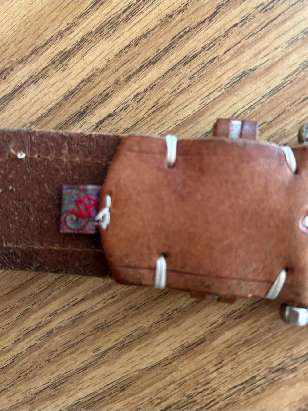 Men’s Genuine Leather Belt with Red Logo Detail